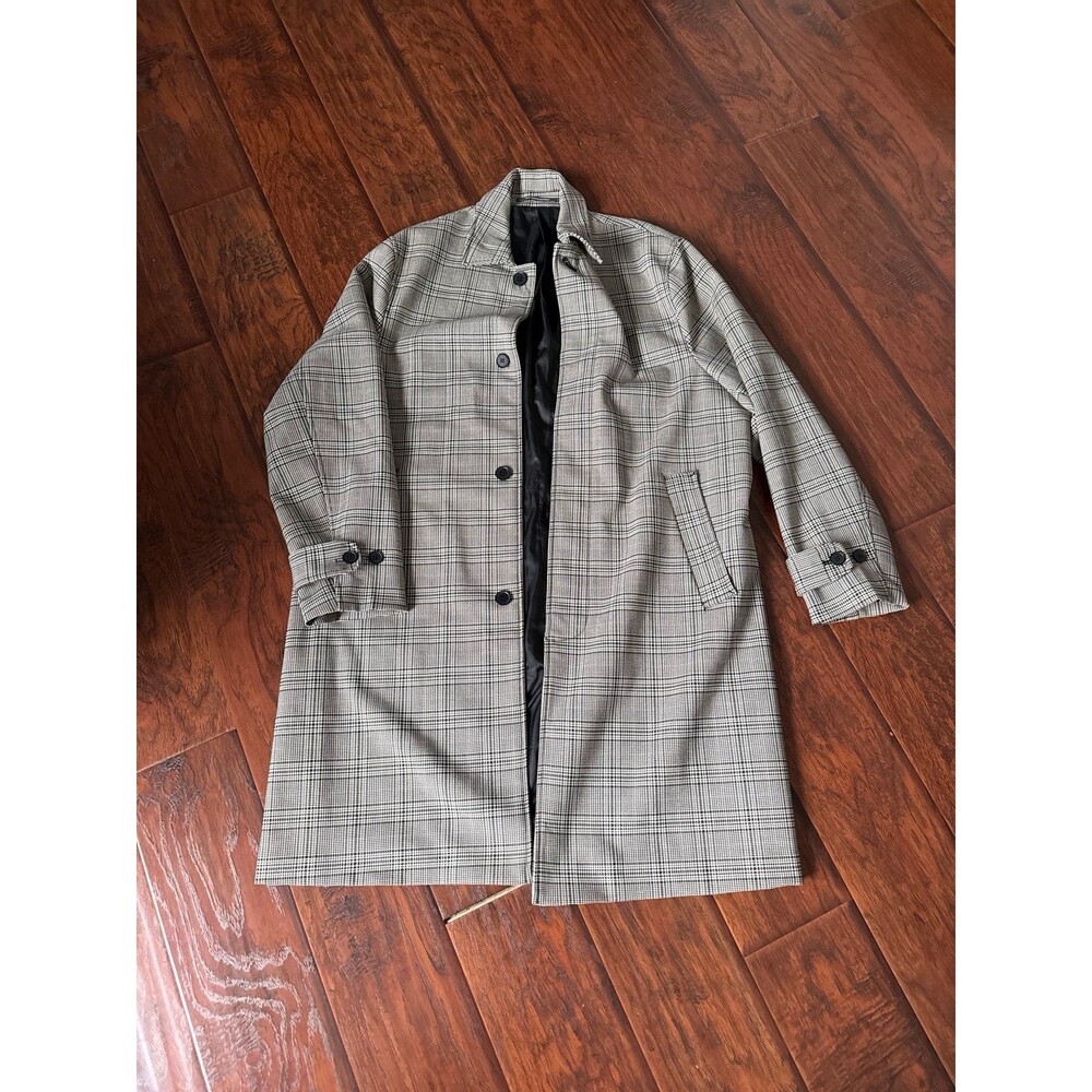 H&M Men’s Plaid Overcoat Size 46R / EU 56 Beige Check Car Coat Classic Button Fr